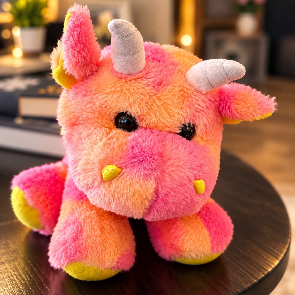 Plush Pink & Orange Unicorn Plush with Yellow Accents - Soft Kids Stuffed Toy
